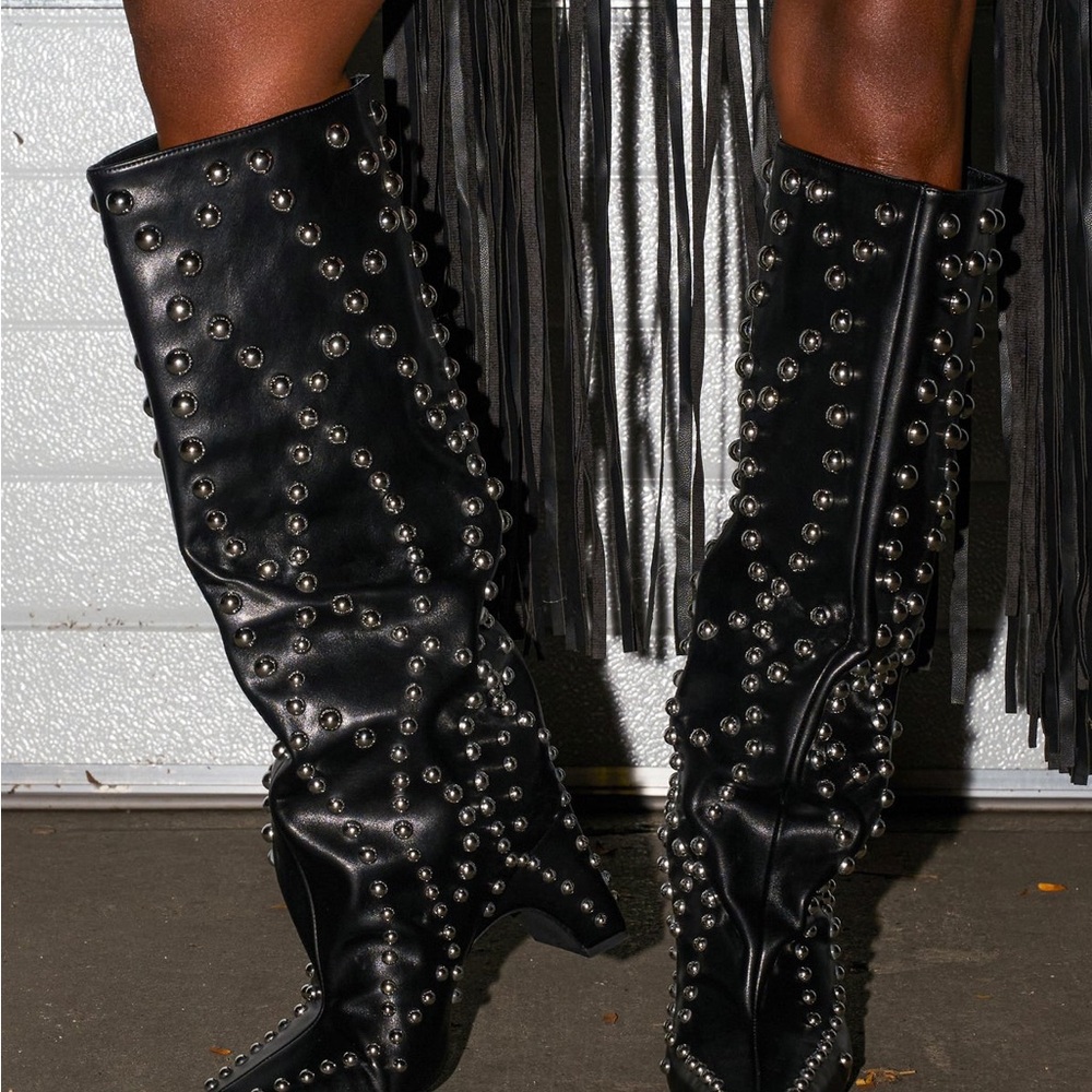 AKIRA Black Studded Heeled Boots - Picture 2 of 5